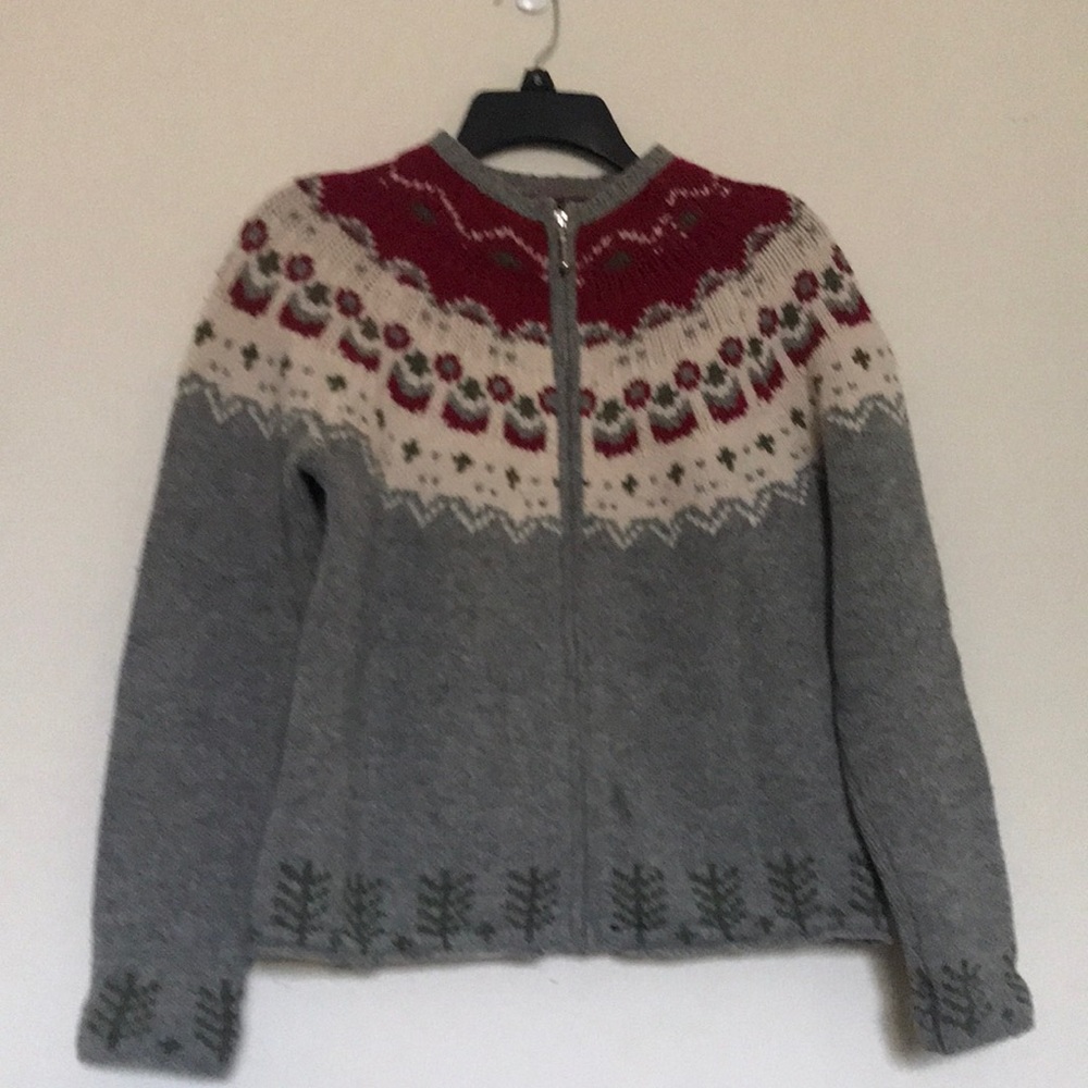 Vintage Sarah Spencer 100% lamb wool pattern style sweater cardigan